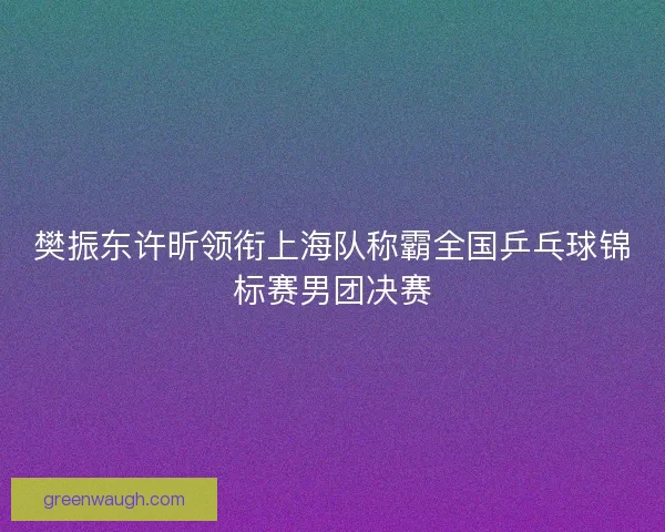 樊振东许昕领衔上海队称霸全国乒乓球锦标赛男团决赛