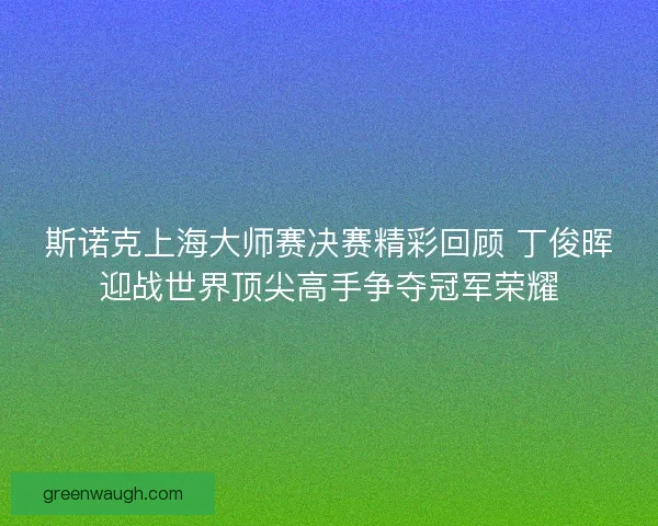斯诺克上海大师赛决赛精彩回顾 丁俊晖迎战世界顶尖高手争夺冠军荣耀