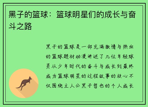 黑子的篮球：篮球明星们的成长与奋斗之路